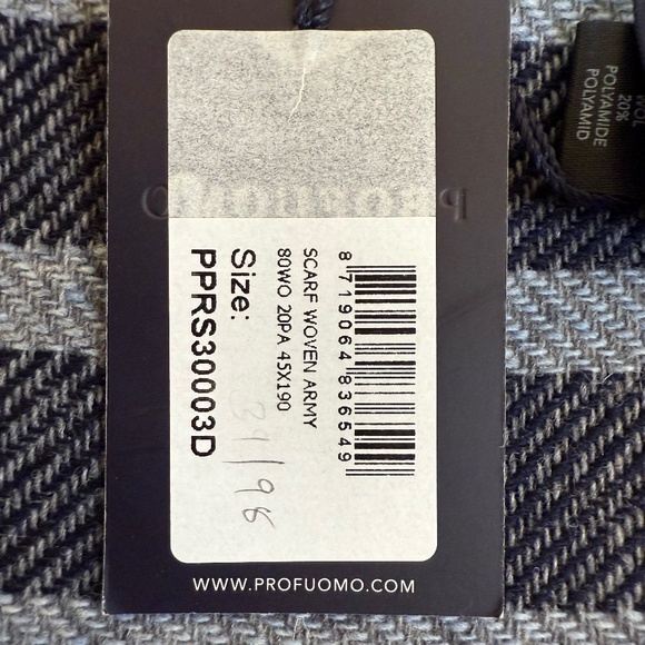 Profuomo Made in Italy Wool Blend Scarf 🇮🇹 – Olive & Charcoal Striped – NWT - Picture 11 of 12